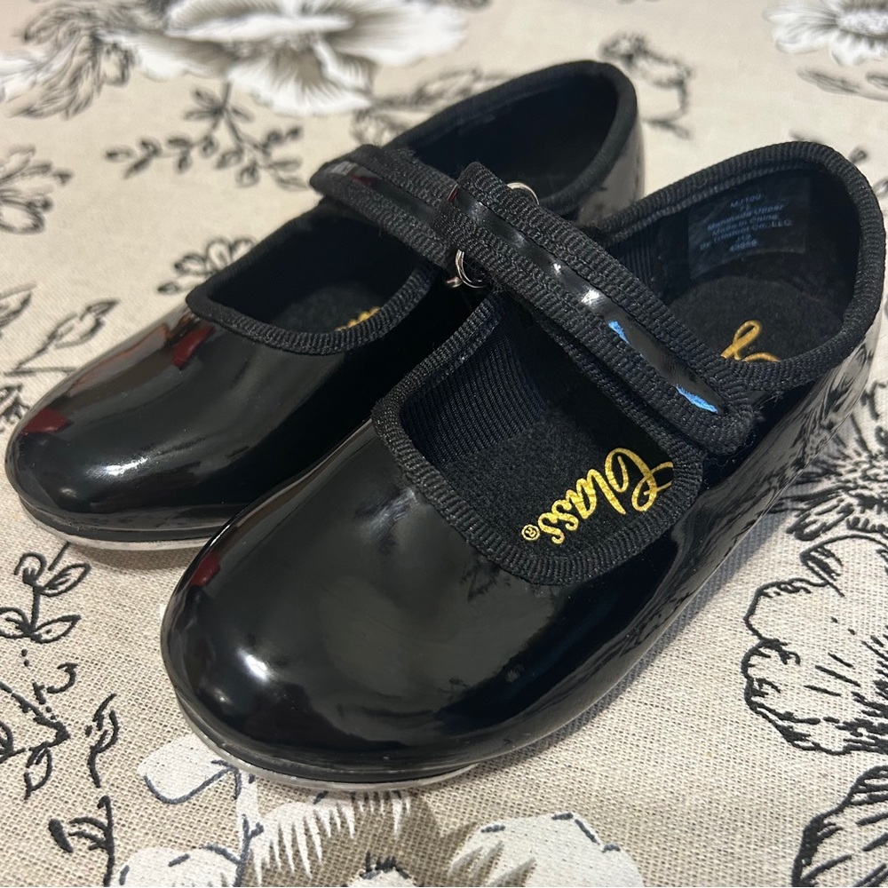 Dance Class Black Patent Leather Mary Jane Tap Dance Shoes 7.5C